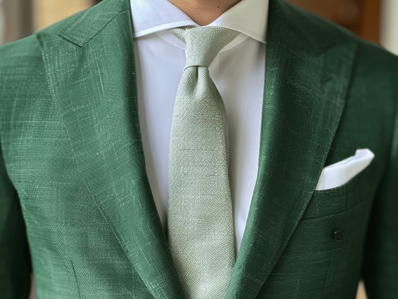 Hochzeitsanzug in grün mit hellgrüner Krawatte